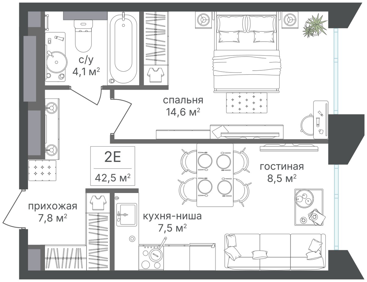 Планировка 42.5 м²