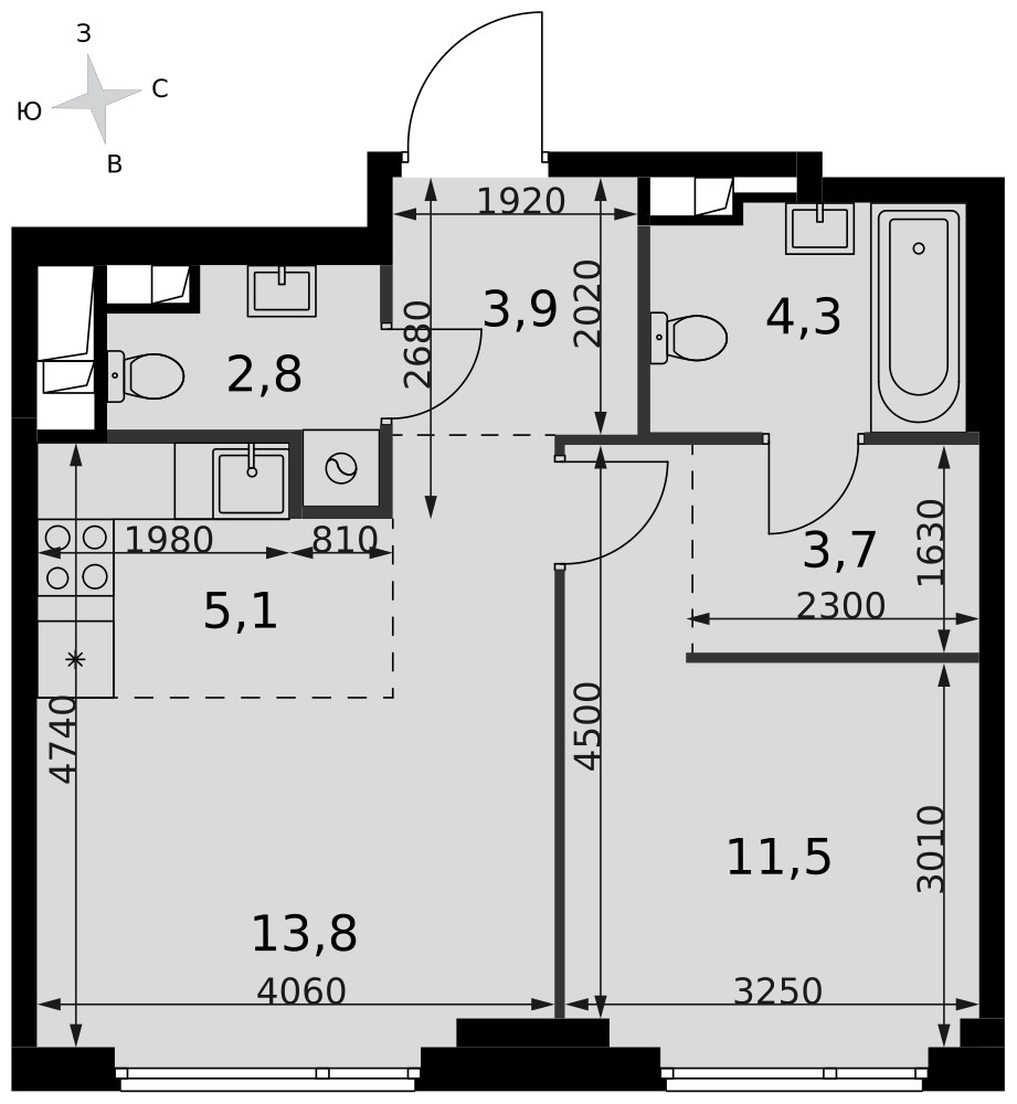 Планировка 45.1 м²