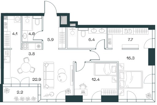 Планировка 85.7 м²