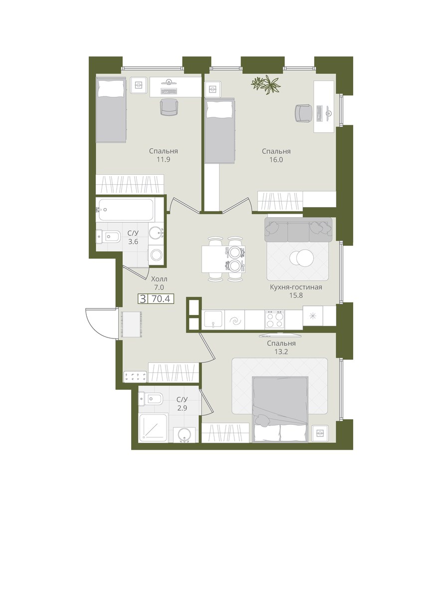 Планировка 70.4 м²