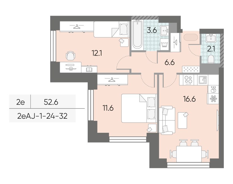 Планировка 52.6 м²