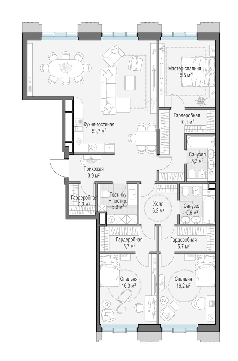 Планировка 152.9 м²