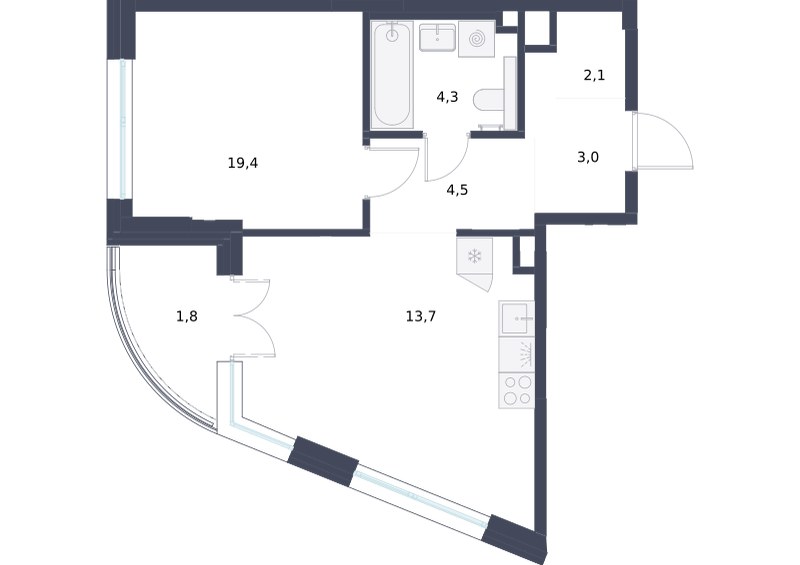 Планировка 48.8 м²