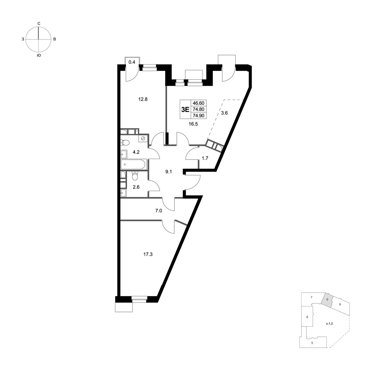 Планировка 74.9 м²