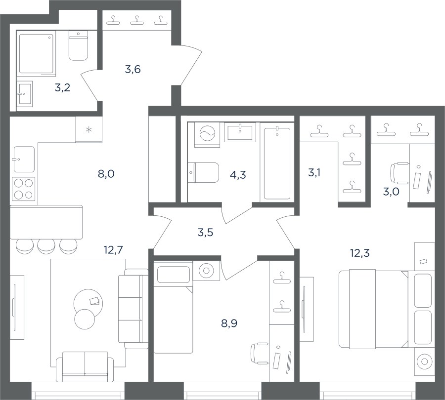 Планировка 62.6 м²