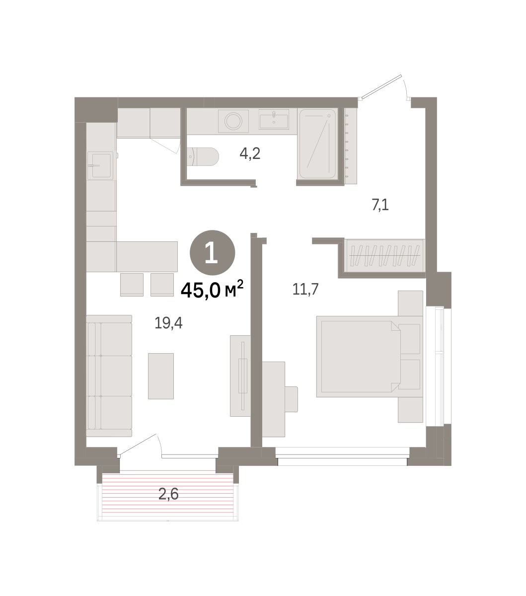 Планировка 45.0 м²
