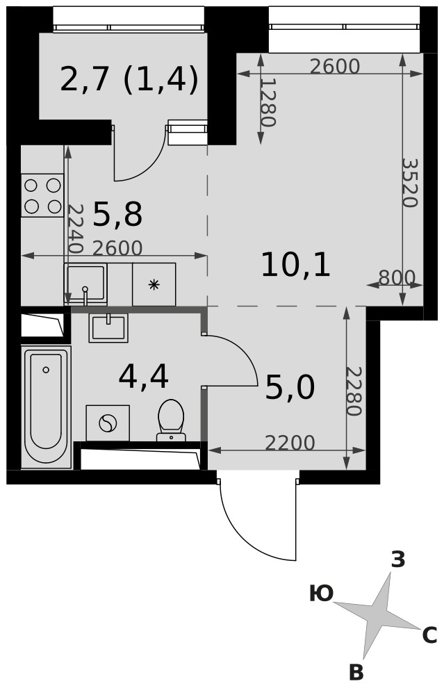Планировка 26.7 м²