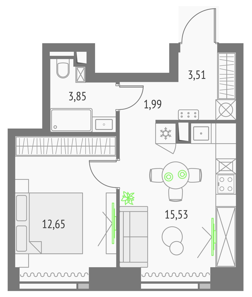 Планировка 37.53 м²