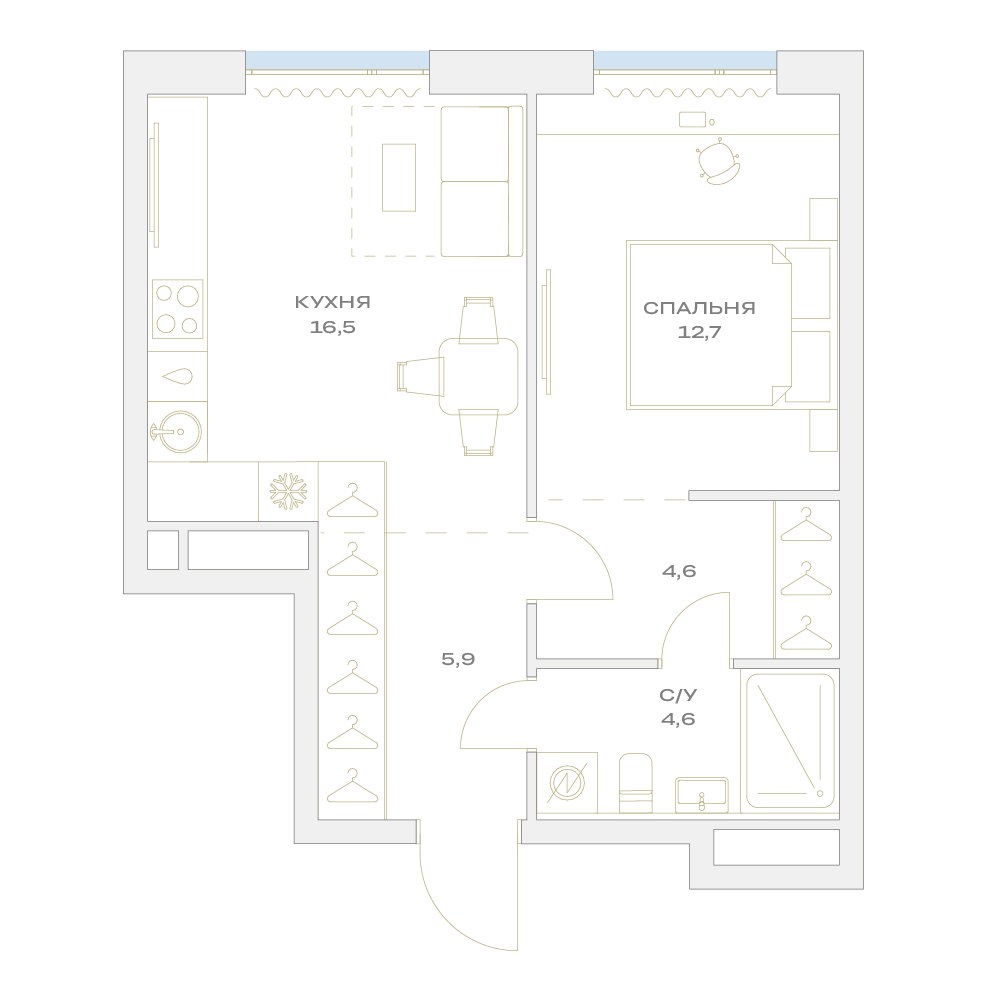 Планировка 44.3 м²