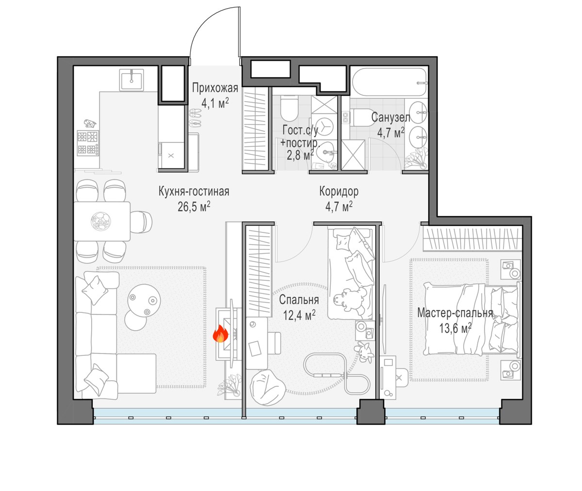Планировка 69.6 м²