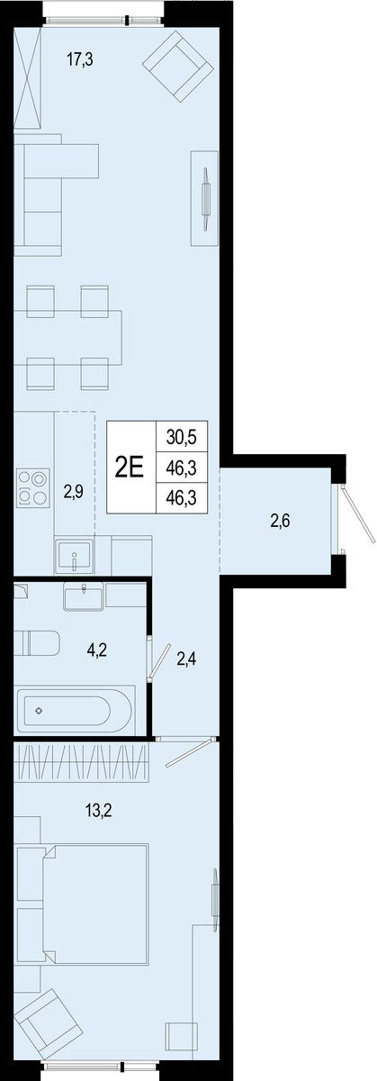 Планировка 47.8 м²