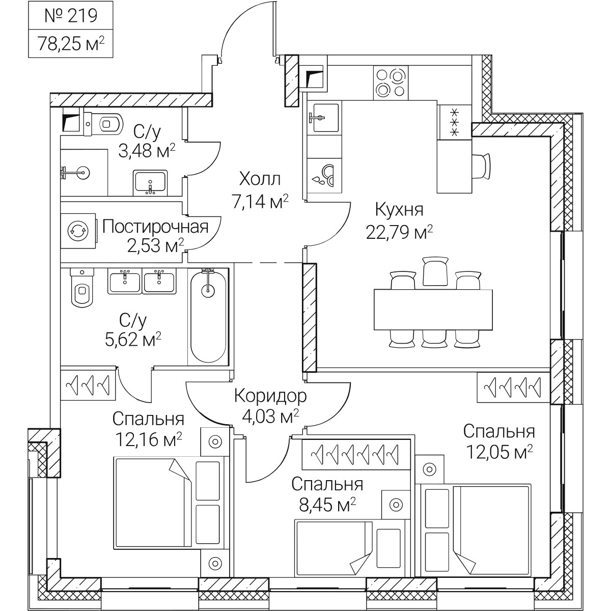 Планировка 78.25 м²