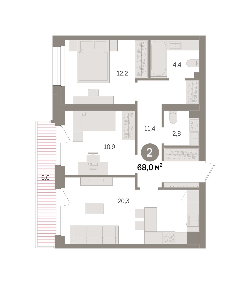 Планировка 68.0 м²