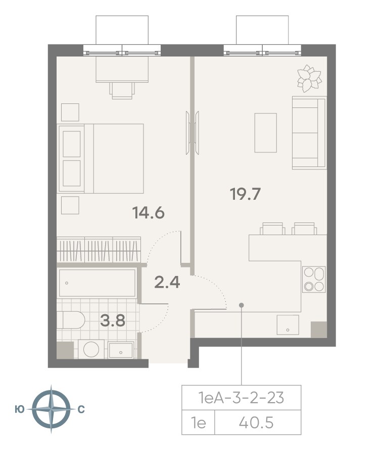 Планировка 39.8 м²