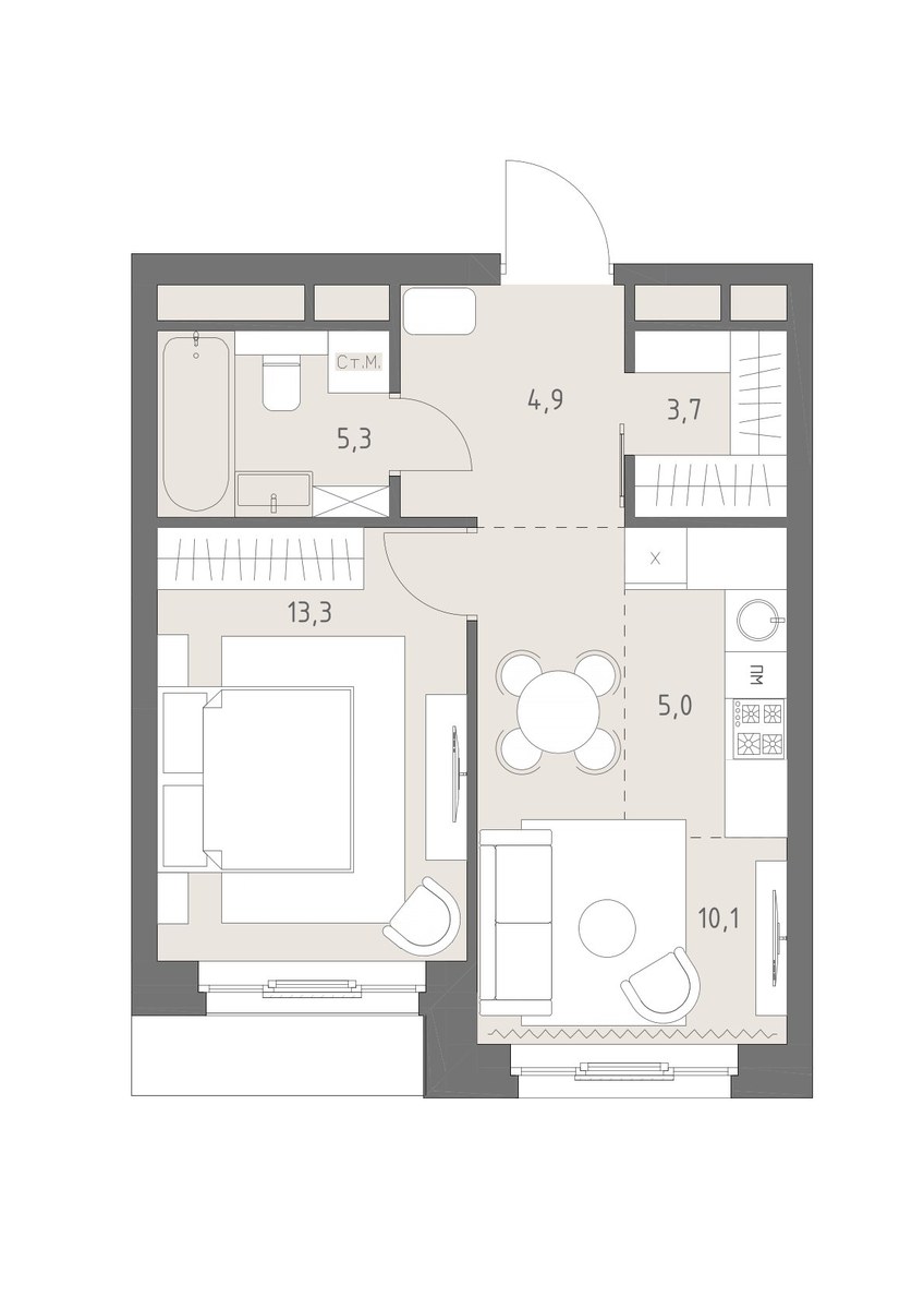 Планировка 42.3 м²