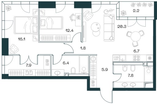 Планировка 87.9 м²