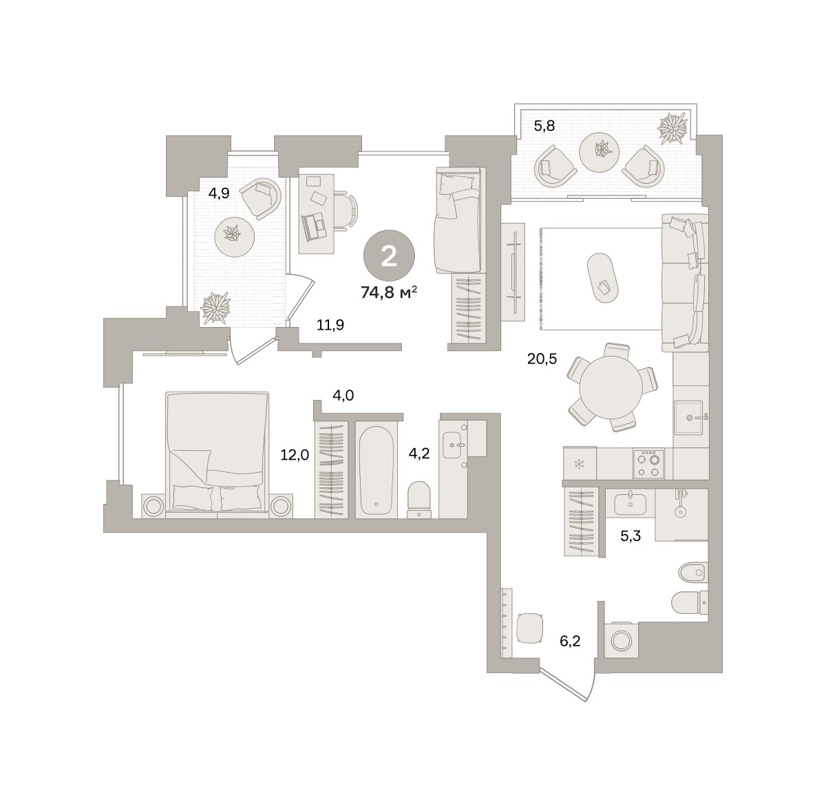 Планировка 74.83 м²