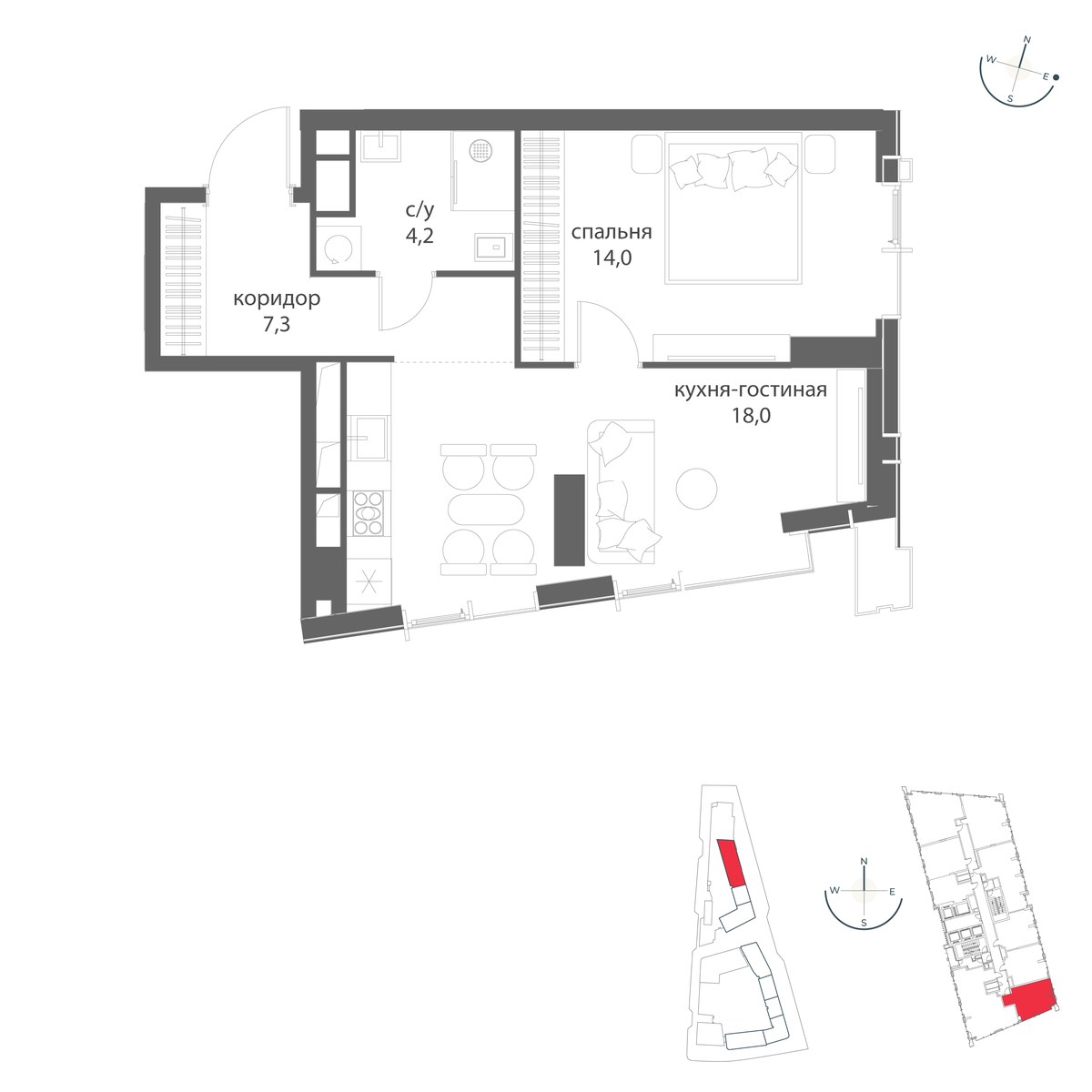 Планировка 43.5 м²