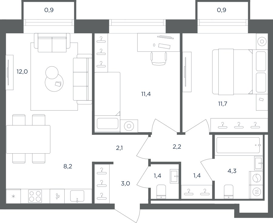 Планировка 58.3 м²