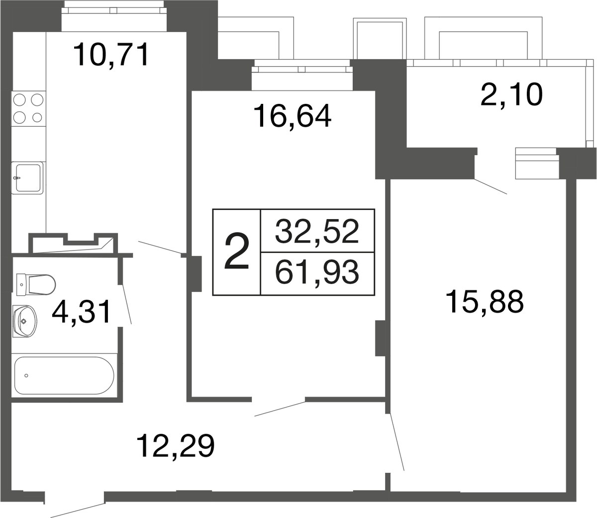 Планировка 59.8 м²