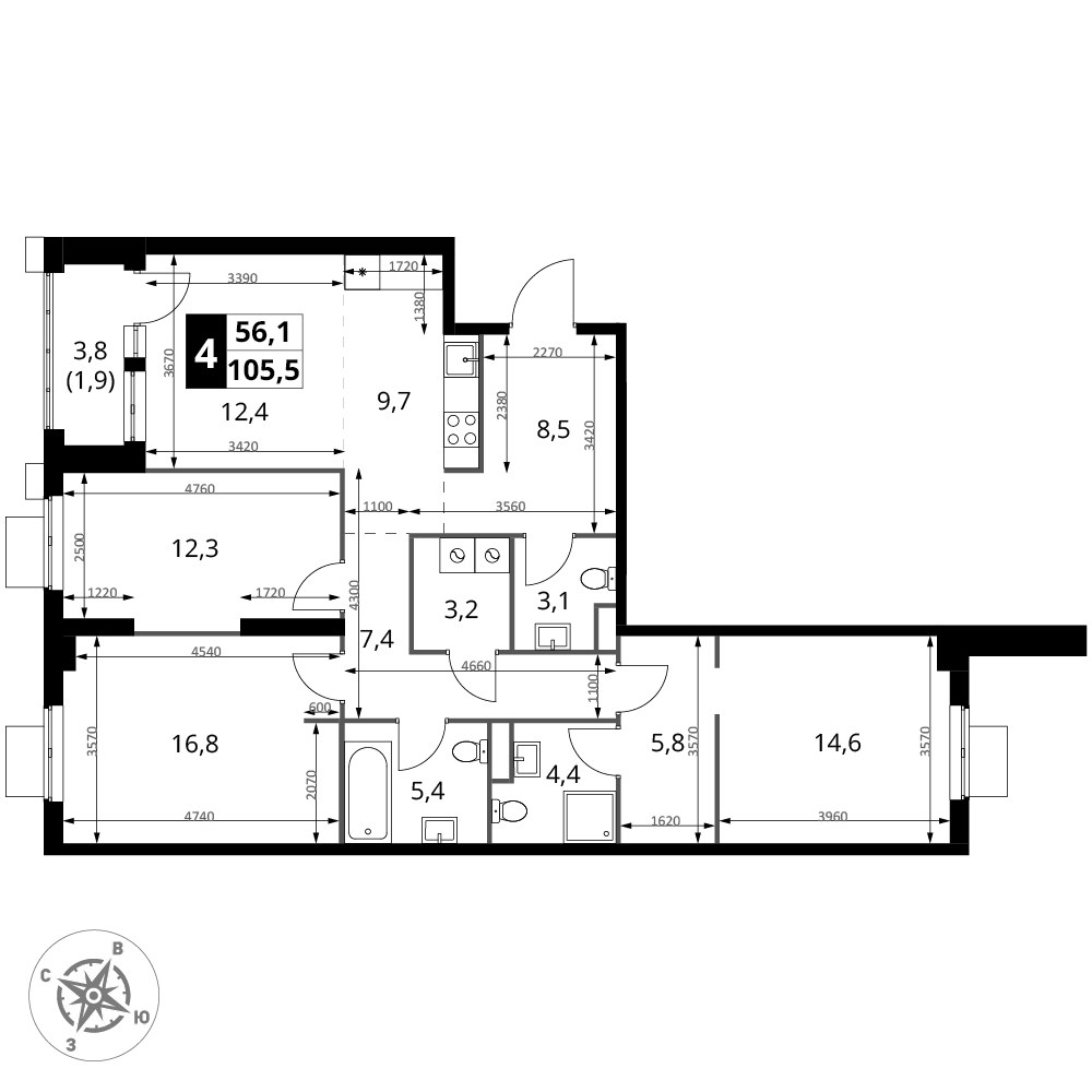 Планировка 105.5 м²