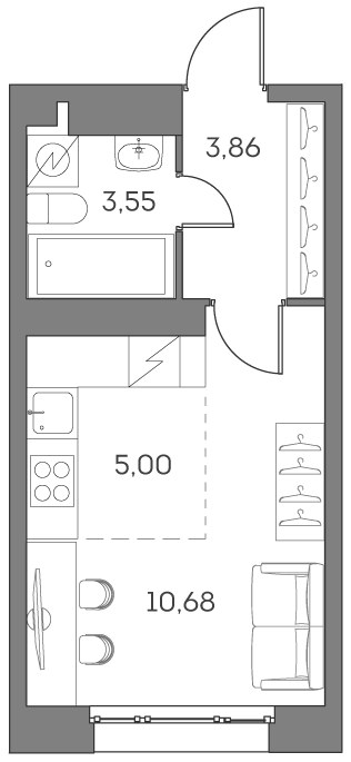 Планировка: Студия, 23.09 м²