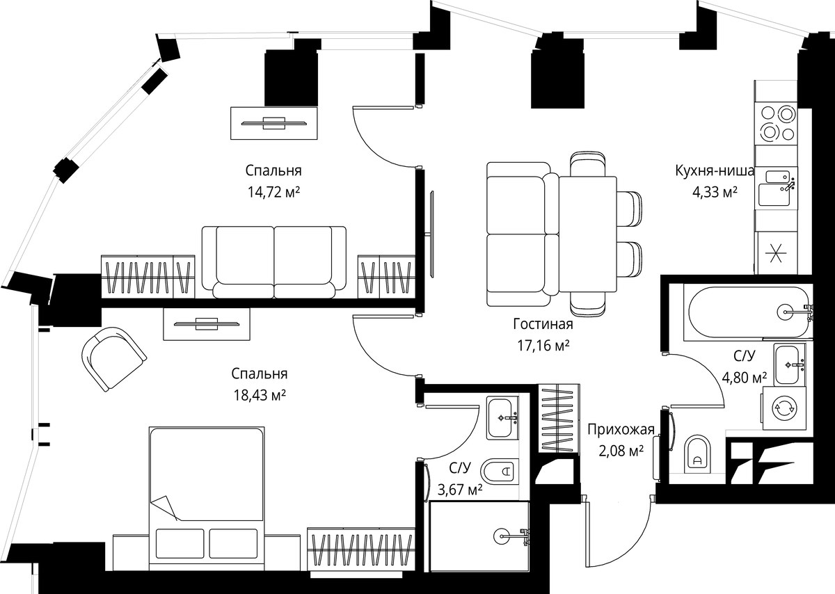 Планировка 65.4 м²