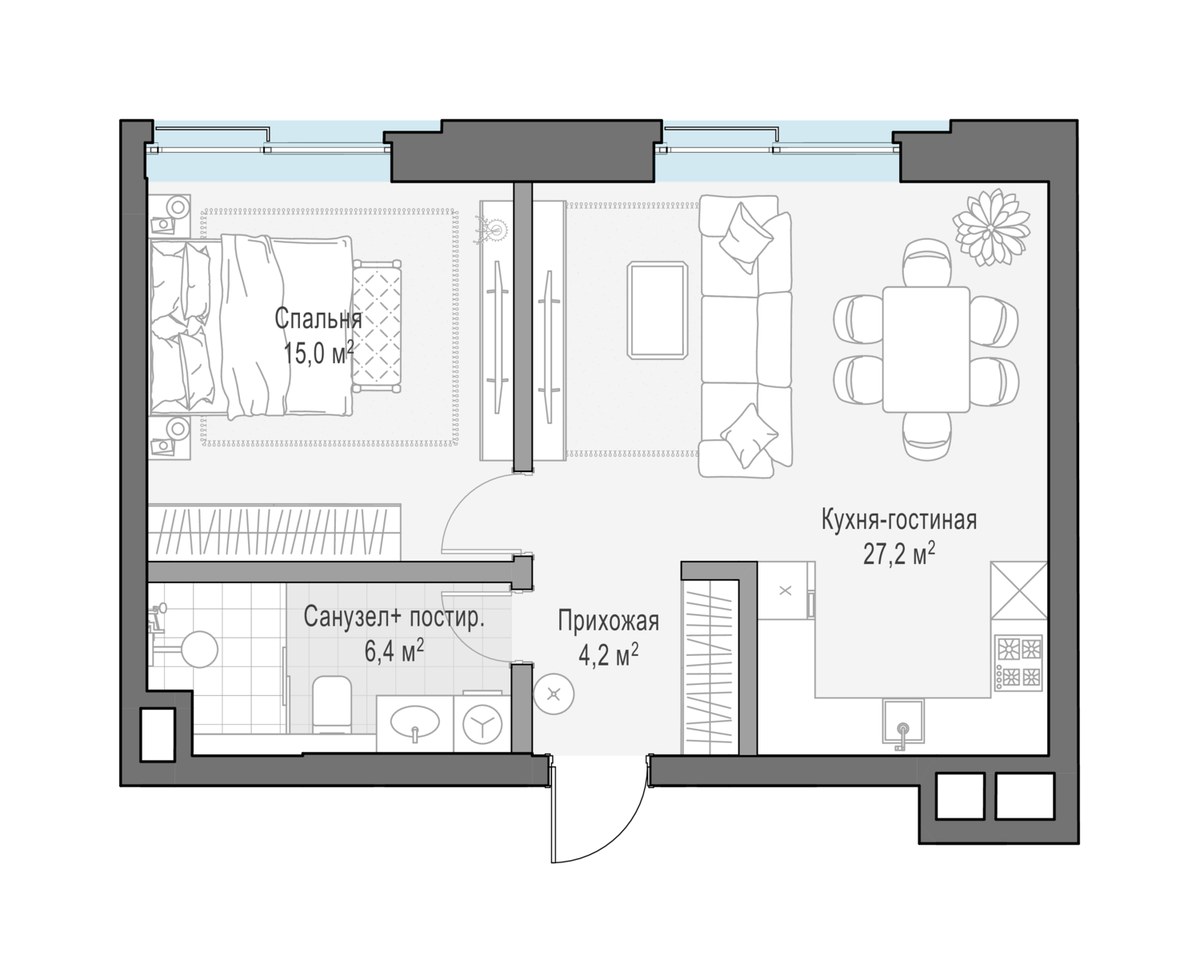 Планировка 54.9 м²