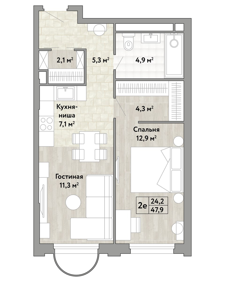 Планировка 47.9 м²