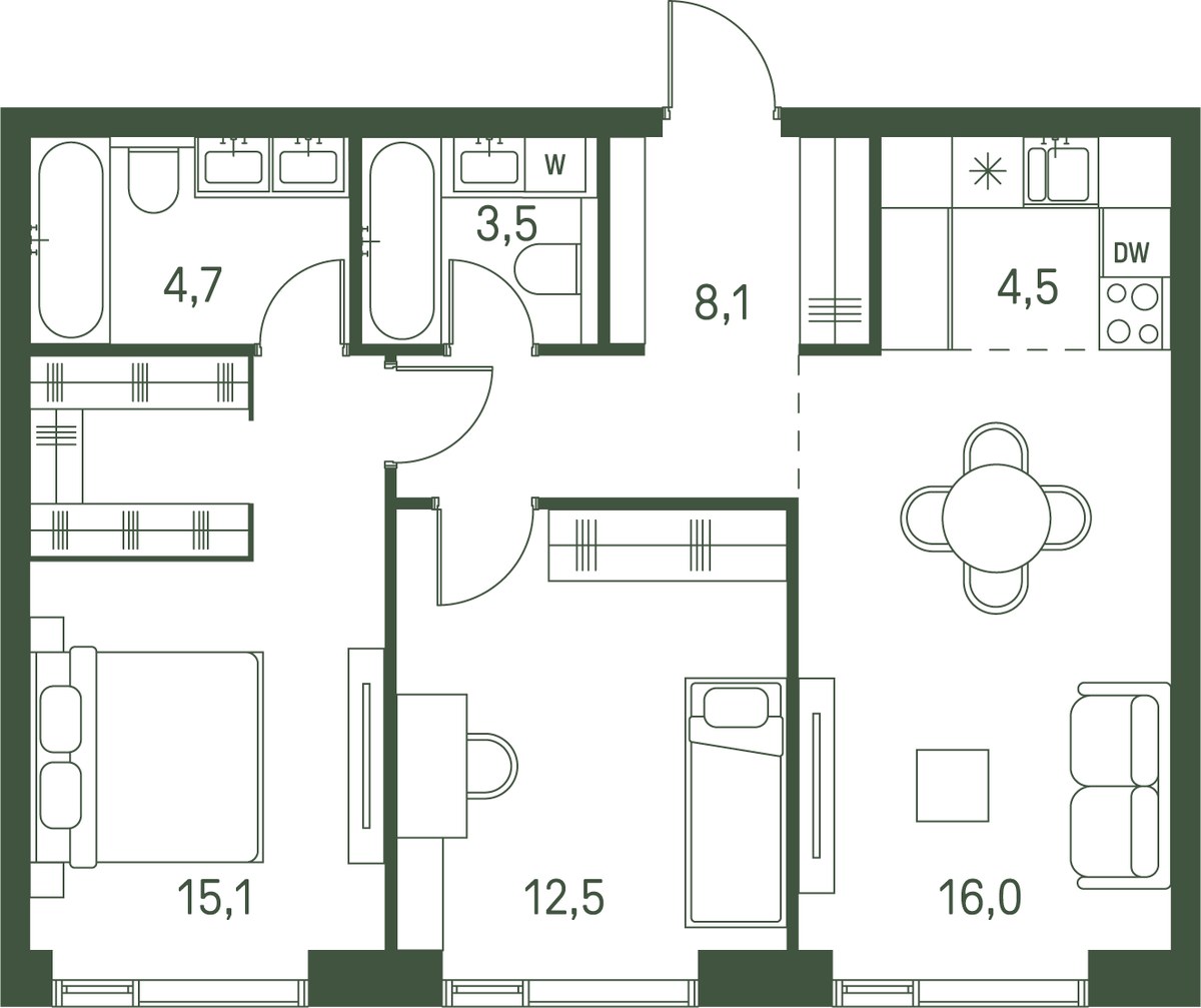 Планировка 64.4 м²