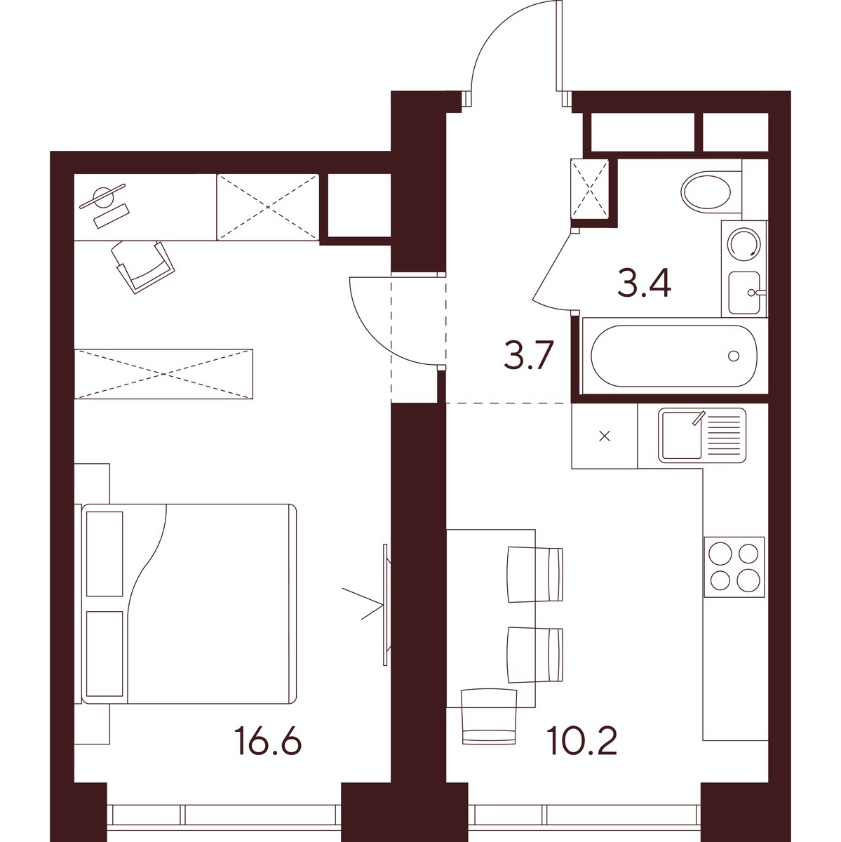 Планировка 33.9 м²