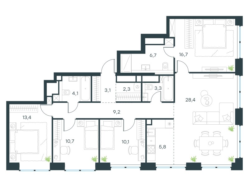 Планировка 113.8 м²