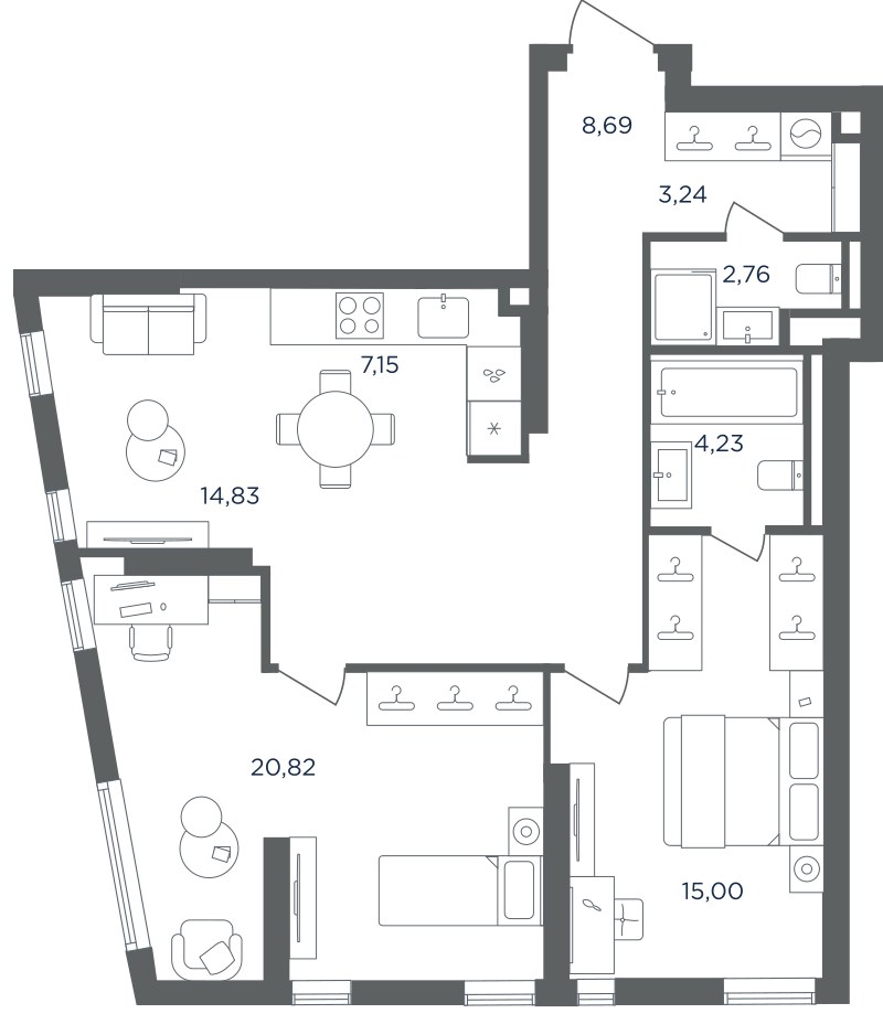 Планировка 76.72 м²
