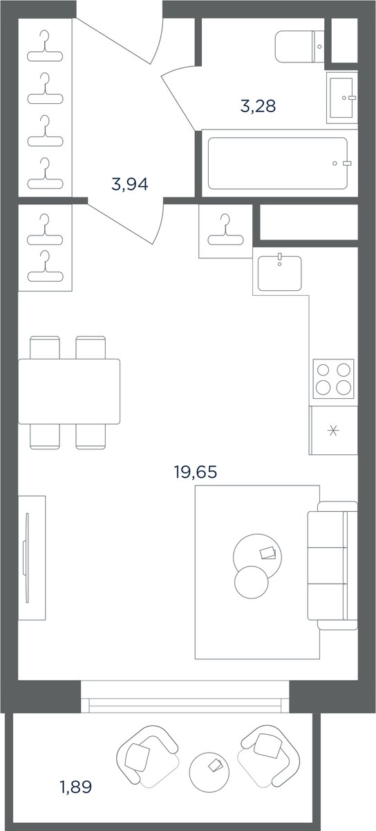 Планировка: Студия, 28.7 м²