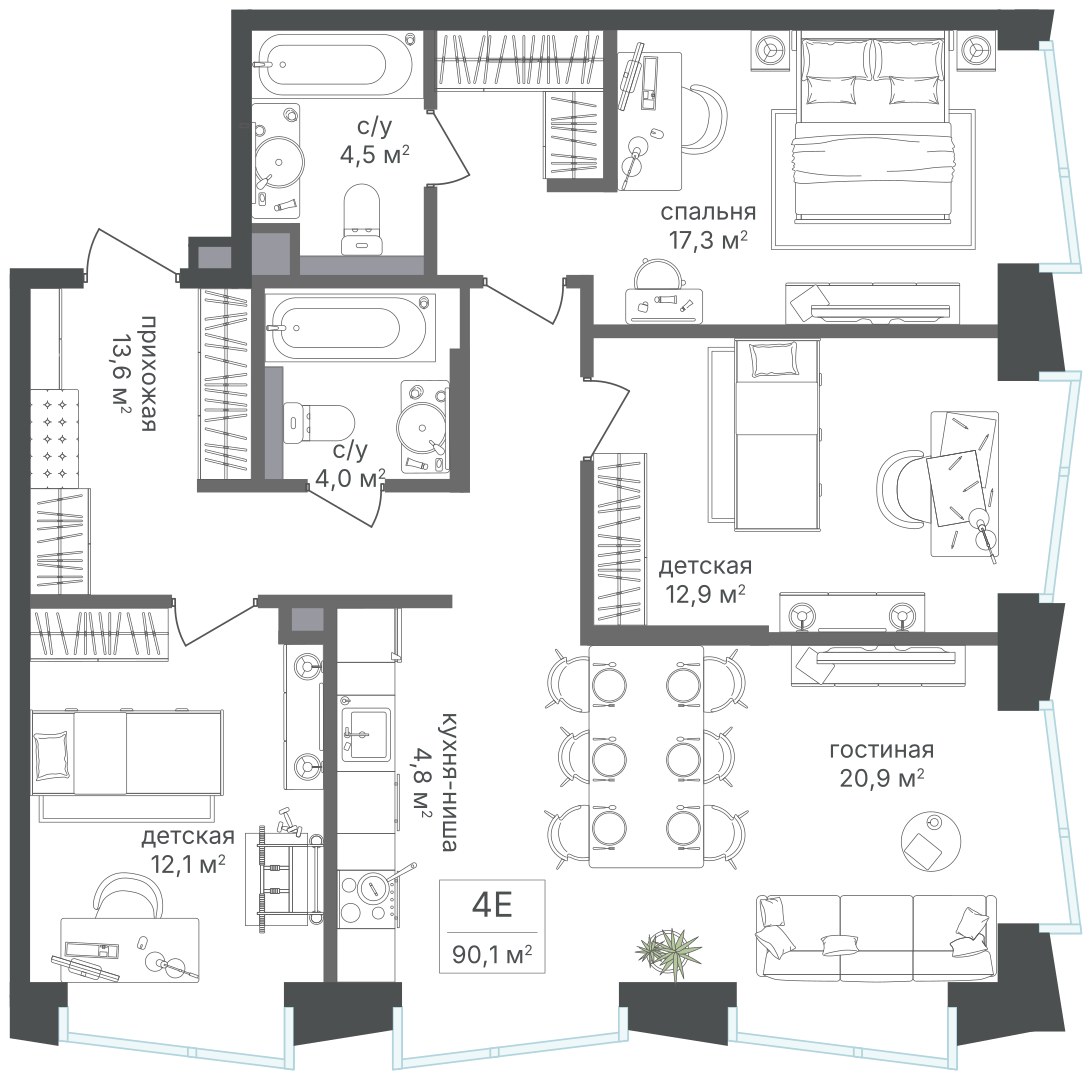 Планировка 90.1 м²