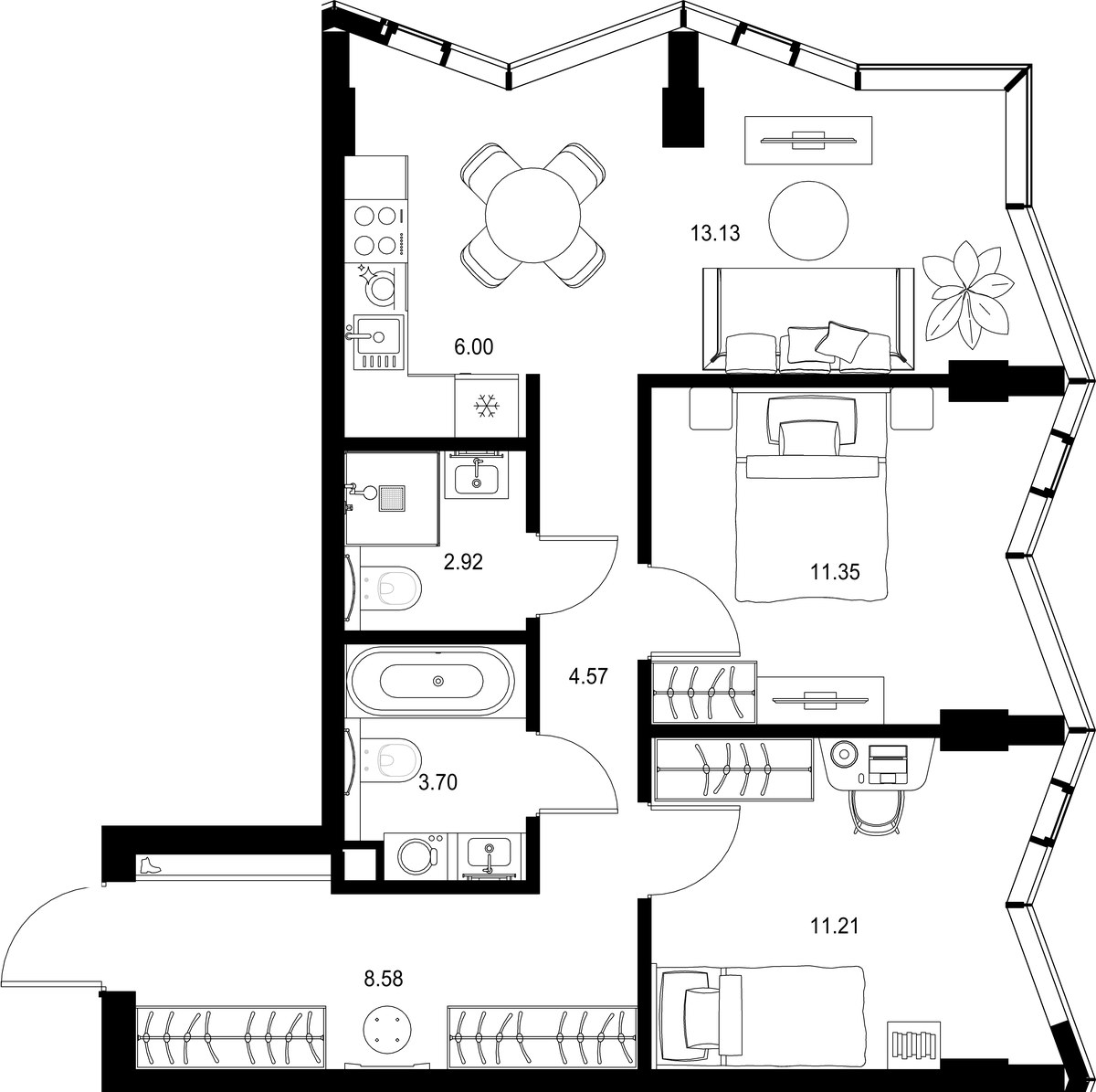 Планировка 61.46 м²