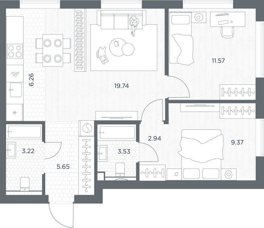 Планировка 62.28 м²