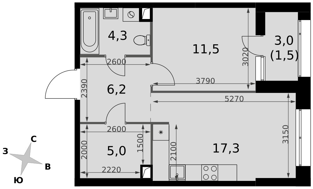Планировка 45.8 м²