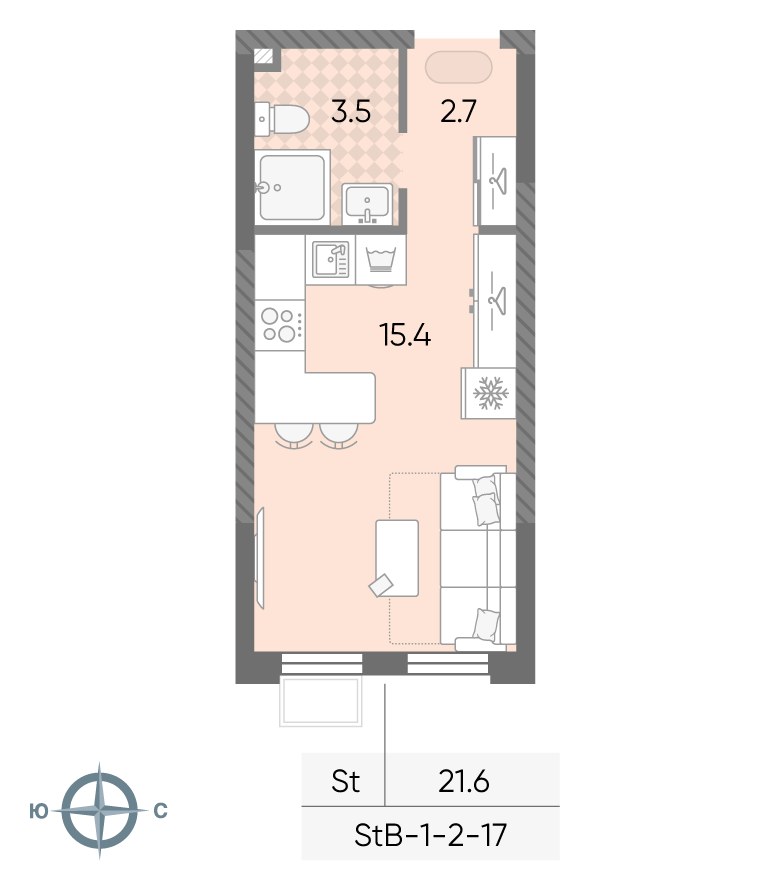 Планировка 21.6 м²