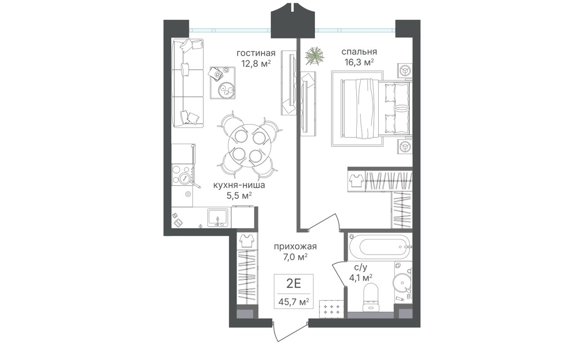 Планировка 45.9 м²