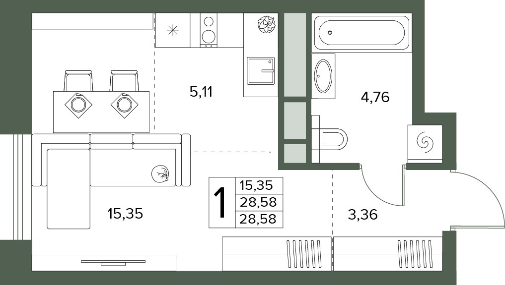 Планировка 28.58 м²