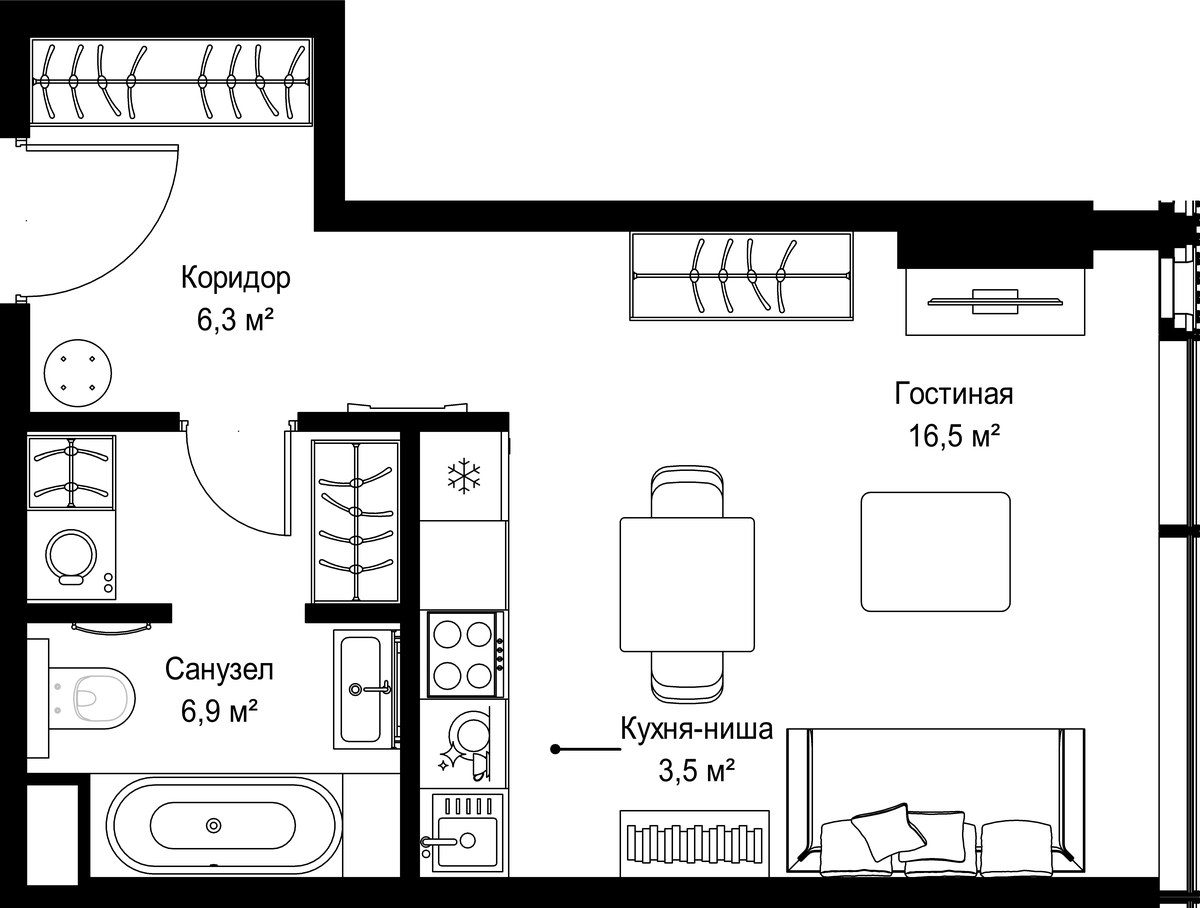 Планировка 33.2 м²