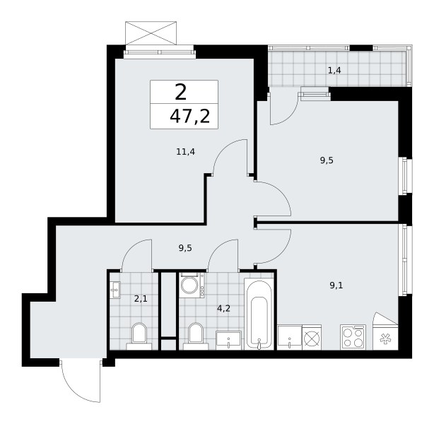 Планировка 47.1 м²