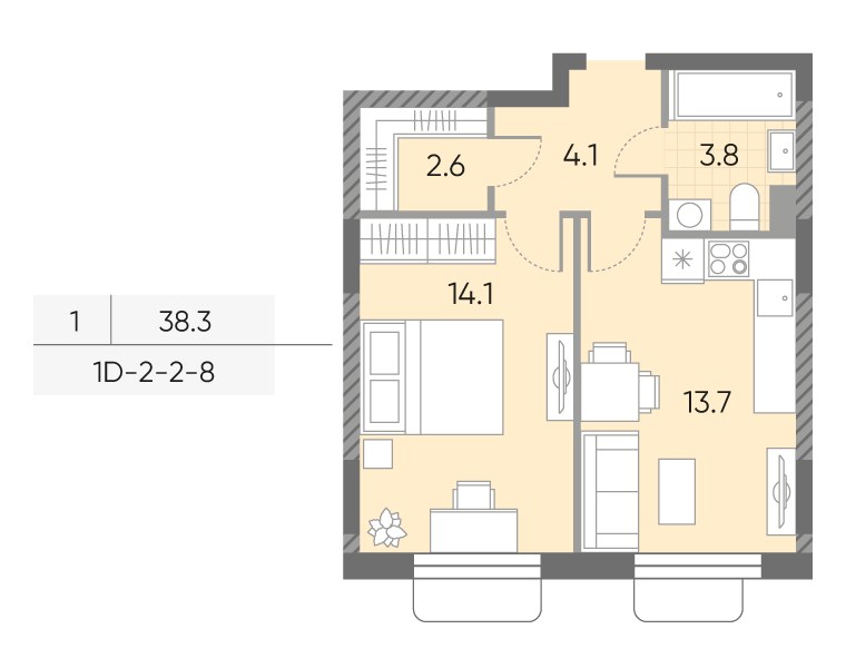 Планировка 38.3 м²