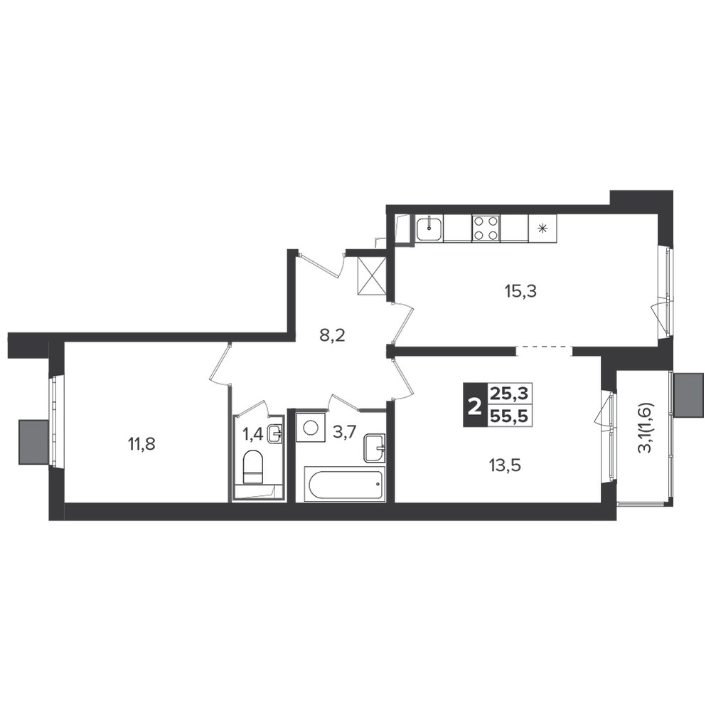 Планировка 55.2 м²