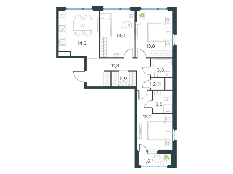 Планировка 78.0 м²