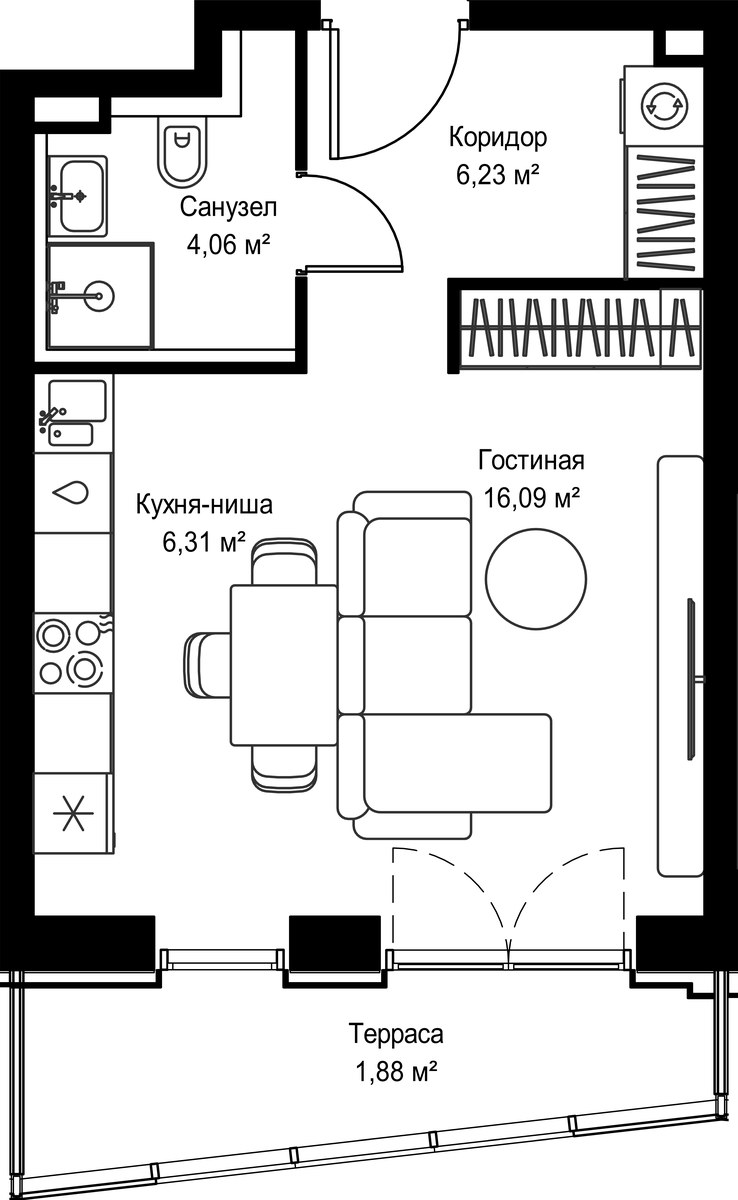 Планировка 34.57 м²