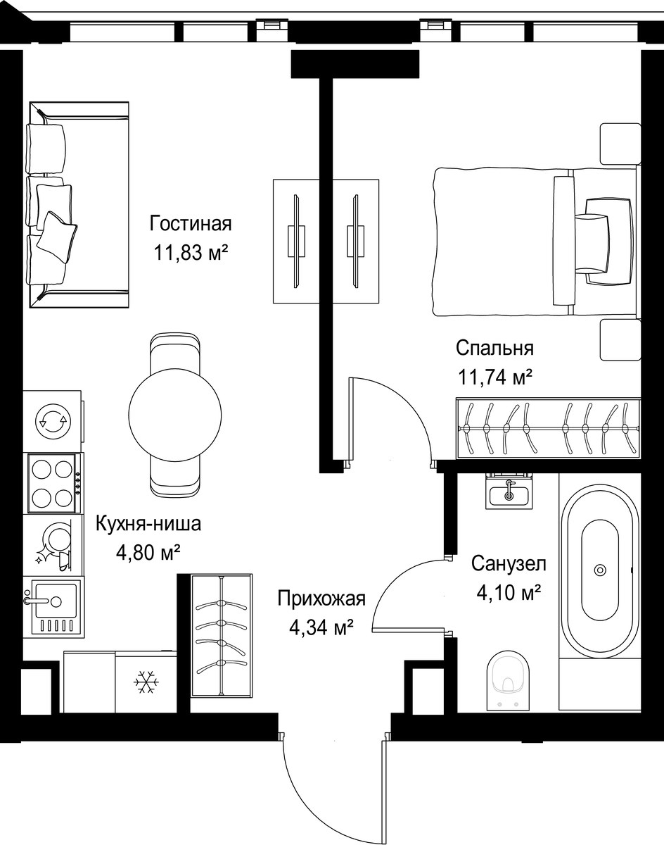 Планировка 36.81 м²