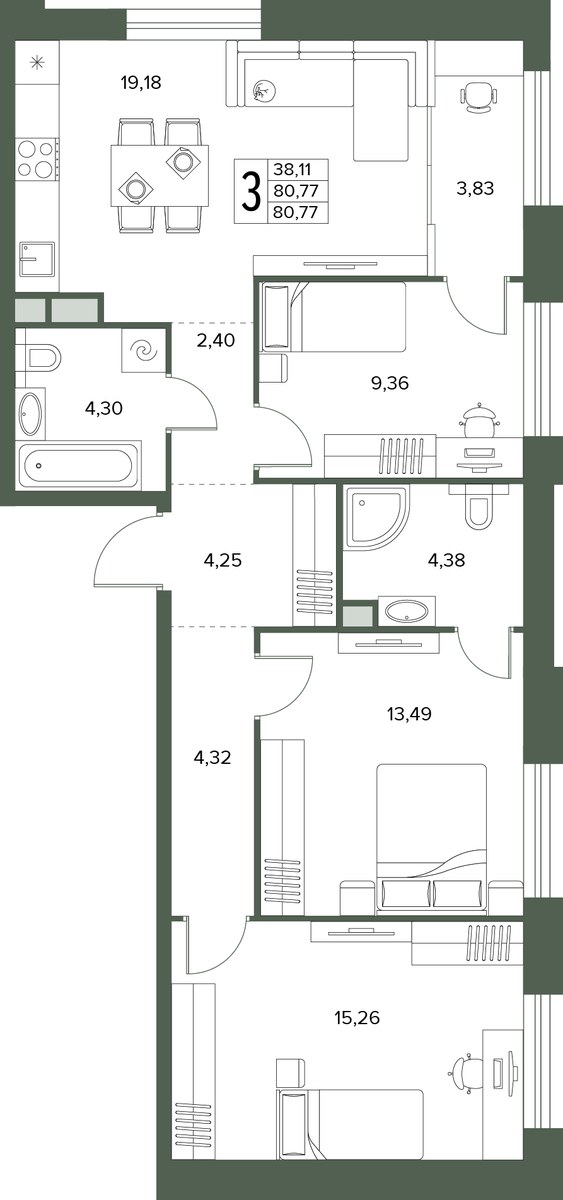 Планировка 80.77 м²