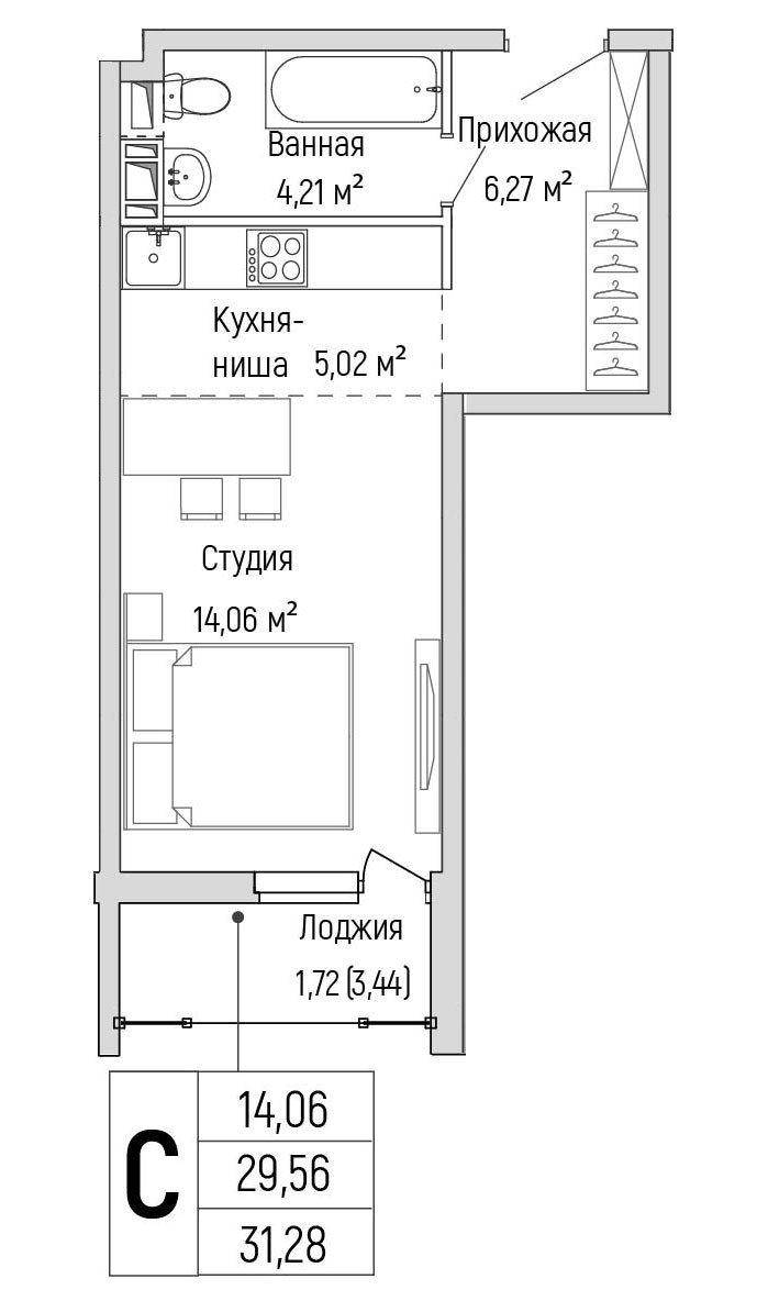 Планировка 31.28 м²